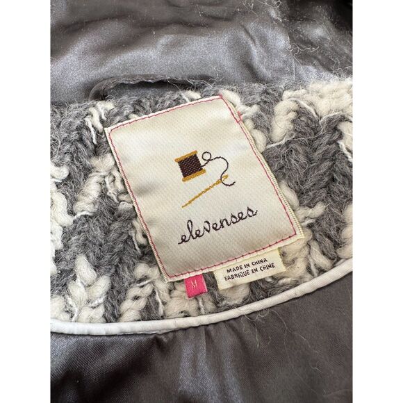 Anthropologie Cropped Houndstooth Hooded Jacket Wool Blend Grey Coat size M - Picture 4 of 10